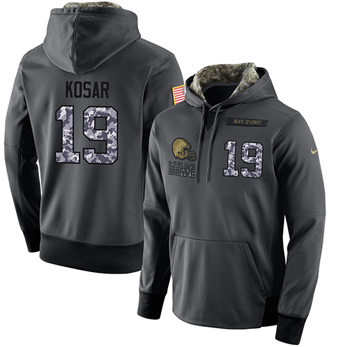 NFL Men's Nike Cleveland Browns #19 Bernie Kosar Stitched Black Anthracite Salute to Service Player Performance Hoodie - Click Image to Close